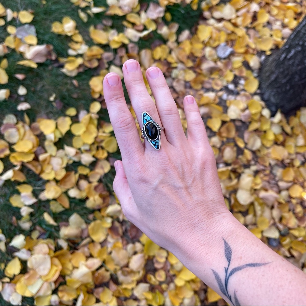 💙 Sterling Silver Turquoise & Onyx ring 💙